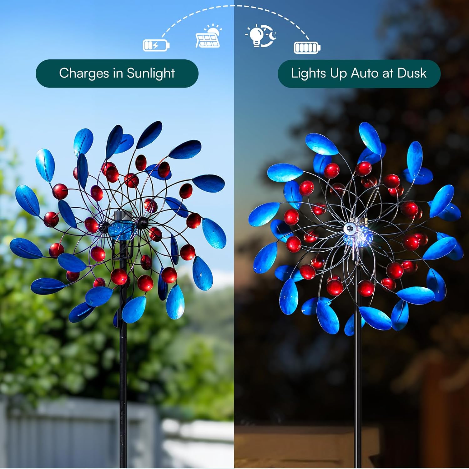 Solar Wind Spinners Outdoor, Colorful Large Garden Wind Spinners with Stake, Lawn Decor Windmill