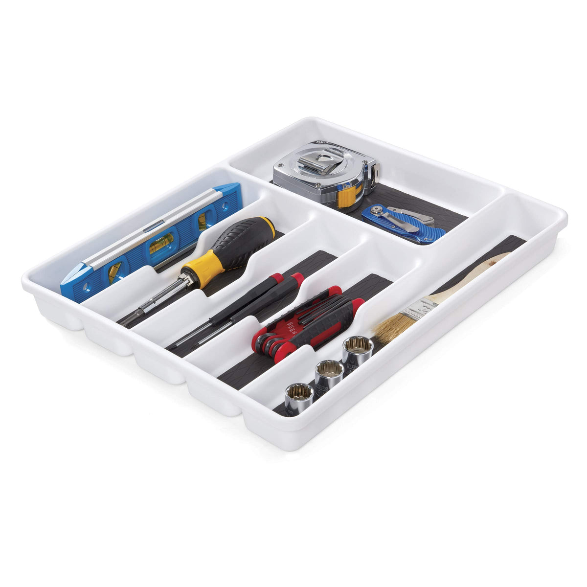 Copco Basics 6 Compartment Drawer Organizer, 15.7-Inch, White and Charcoal Gray