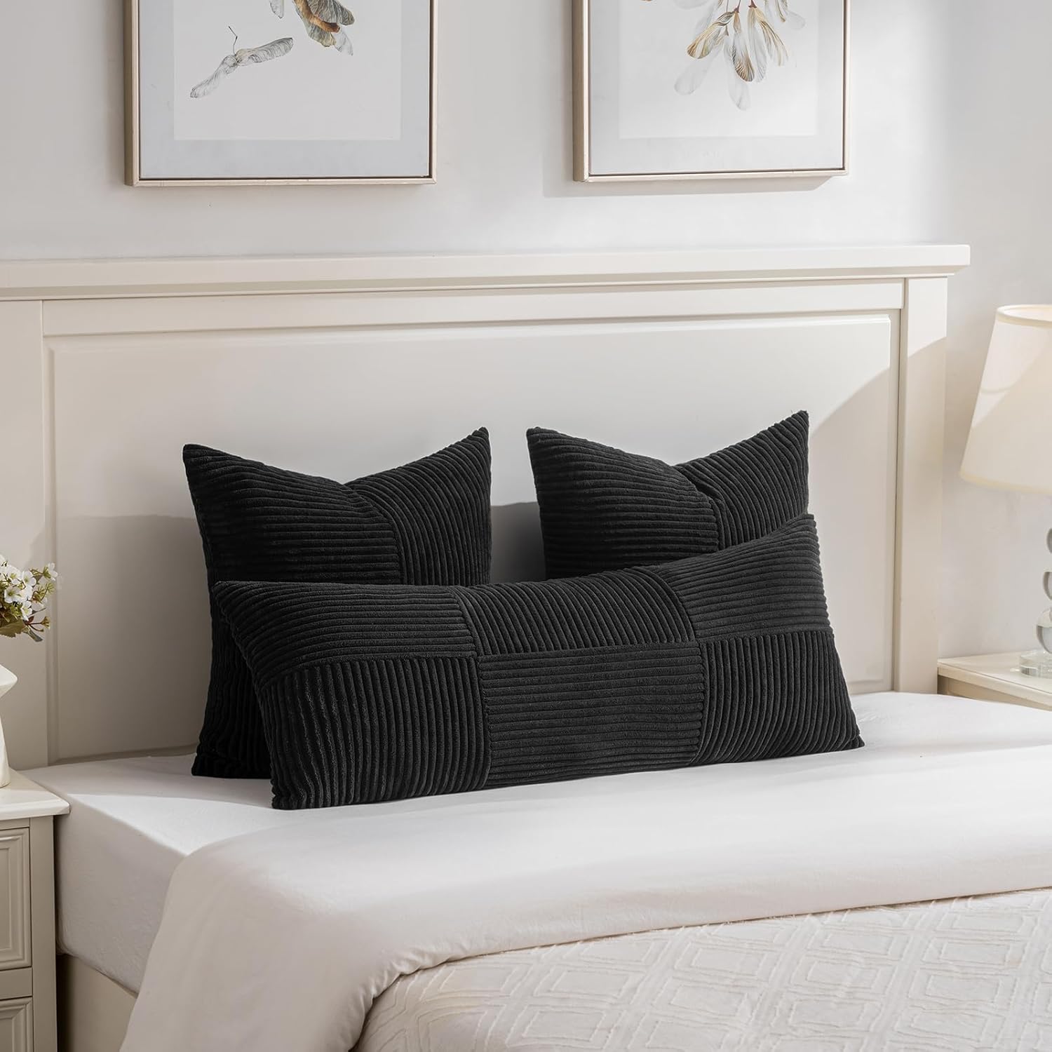 Fancy Homi 2 Packs Black Big Decorative Throw Pillow Covers 24x24 Inch for Couch Bed Sofa, Rustic