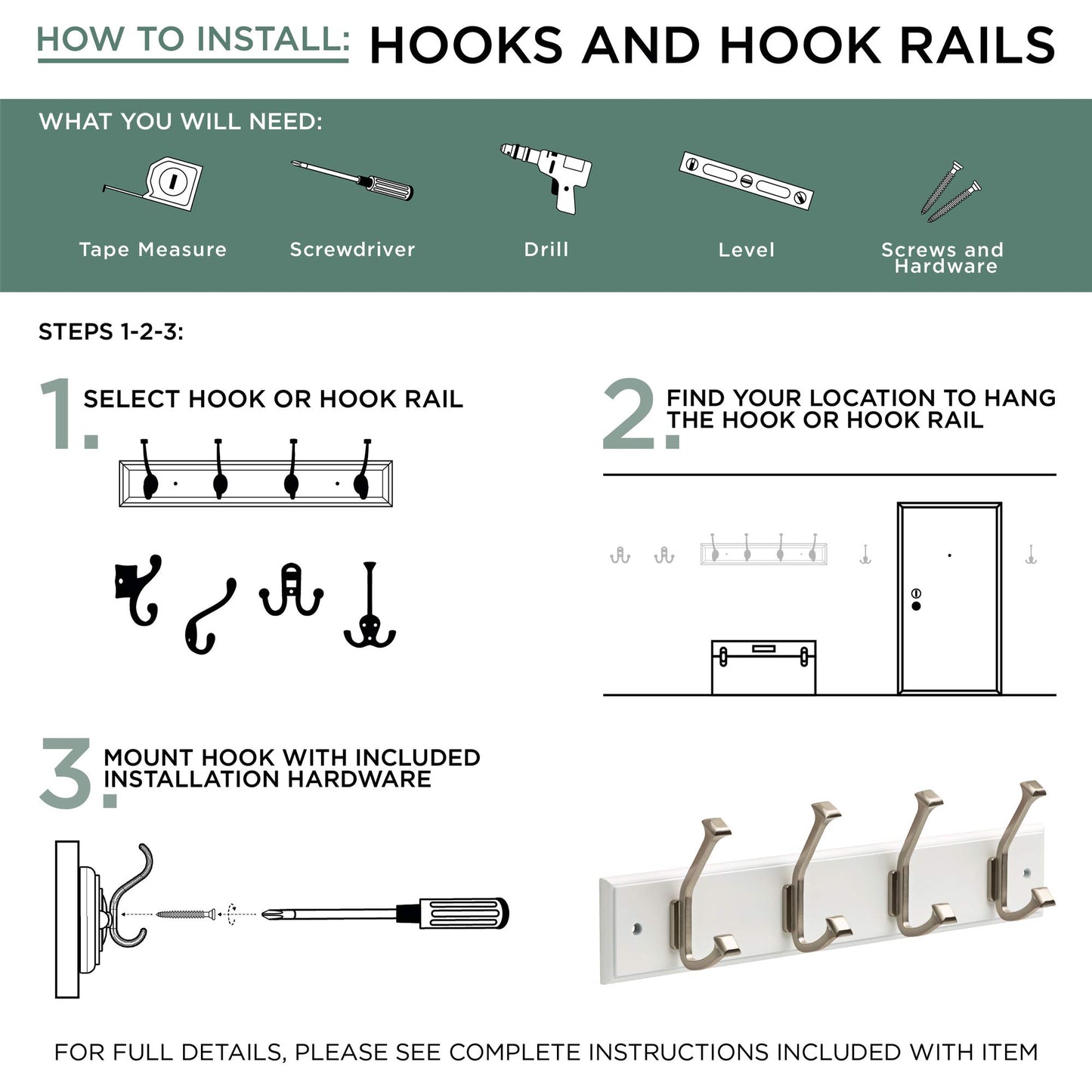 Liberty Hardware 129847 18-Inch Coat and Hat Rail/Rack with 4 Heavy Duty Hooks, White and White