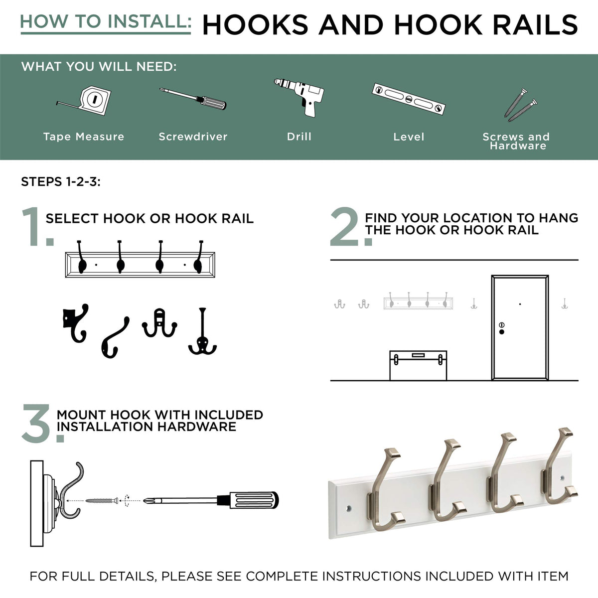 Liberty Hardware 129847 18-Inch Coat and Hat Rail/Rack with 4 Heavy Duty Hooks, White and White