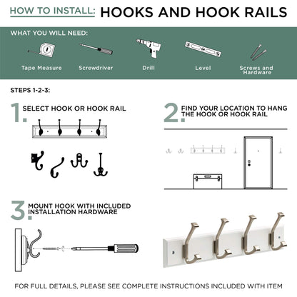 Liberty Hardware 129847 18-Inch Coat and Hat Rail/Rack with 4 Heavy Duty Hooks, White and White