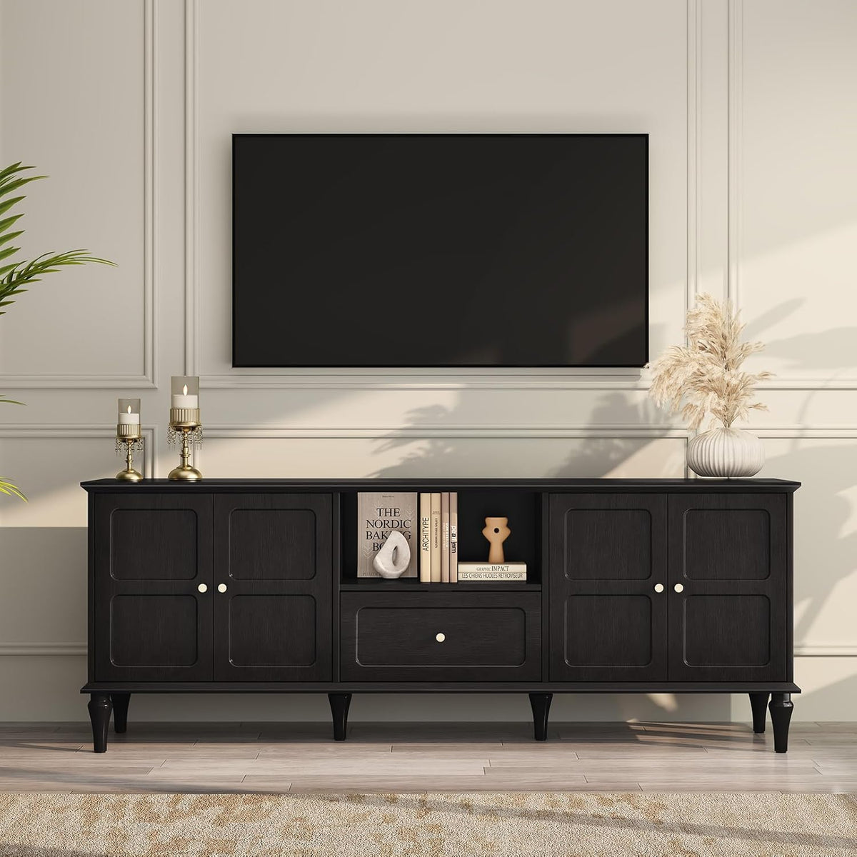 ARTPOWER 67'' Mid-Century Modern TV Stand with Storage Drawer and Doors, Long TV Stand with