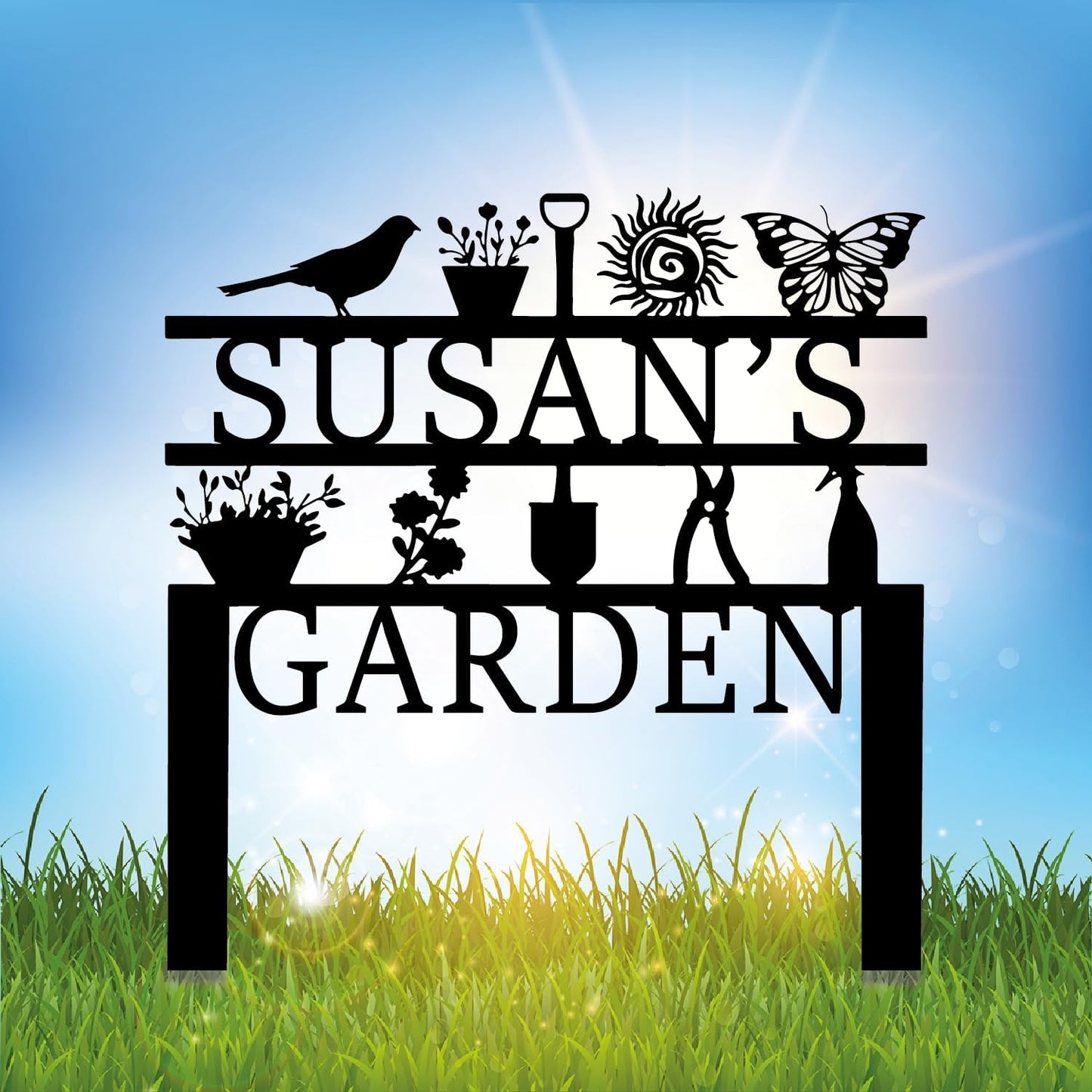 Personalized Garden Sign, Custom Garden Tools Sign with Stakes, Garden Sign with Last Name