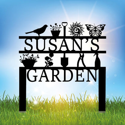 Personalized Garden Sign, Custom Garden Tools Sign with Stakes, Garden Sign with Last Name
