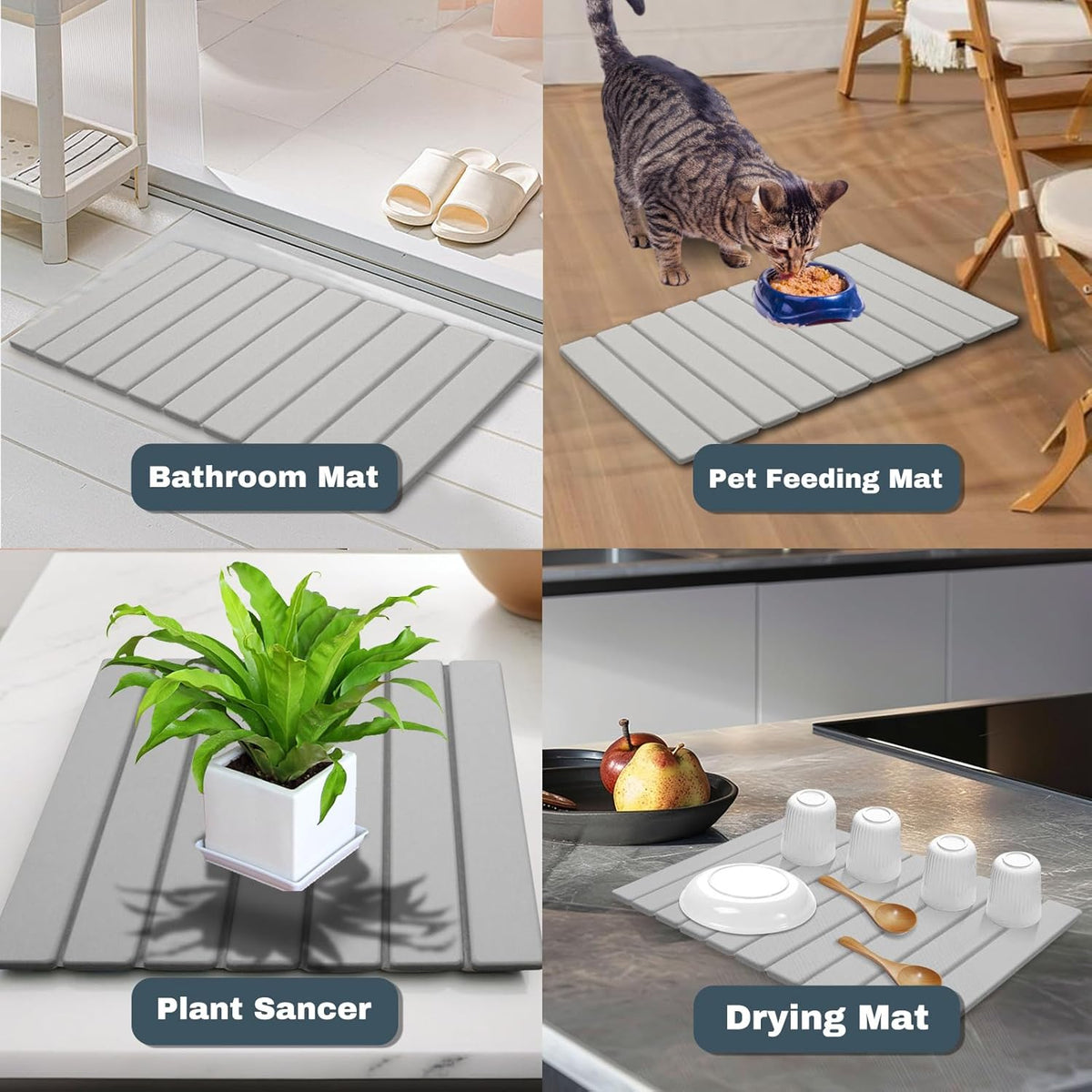 Large Stone Dish Drying Mats for Kitchen Counter, Quick Dry Absorbent Collapsible Dish Drying