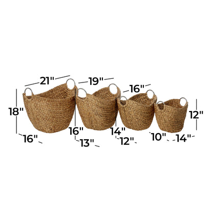 Deco 79 Seagrass Handmade Decorative and Functional Storage Basket Woven Curved Basket Organizer