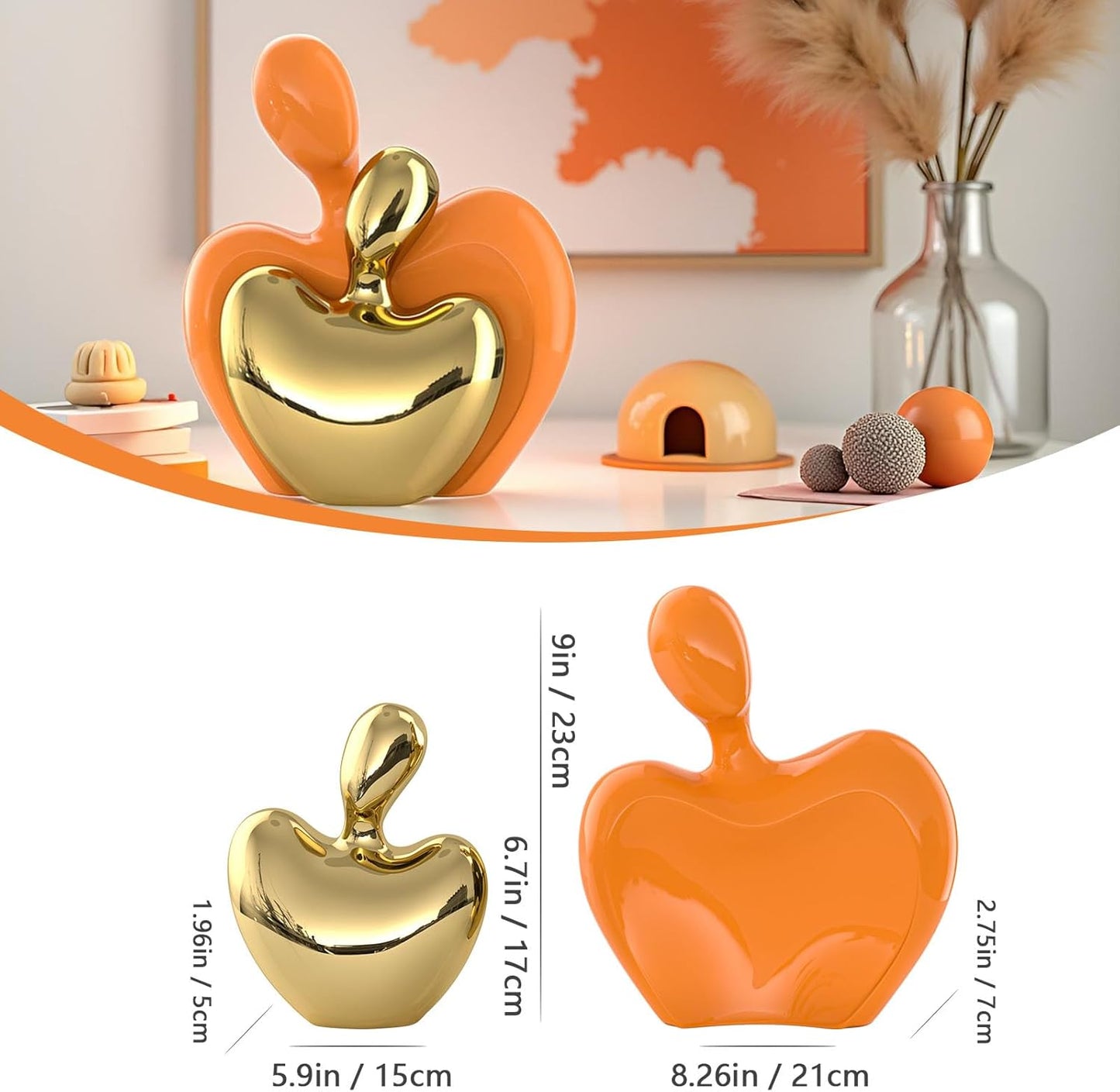 XMGZQ Orange and Gold Ceramic Couple Figurines Home Decor,Wedding Engagement Romantic Gift for