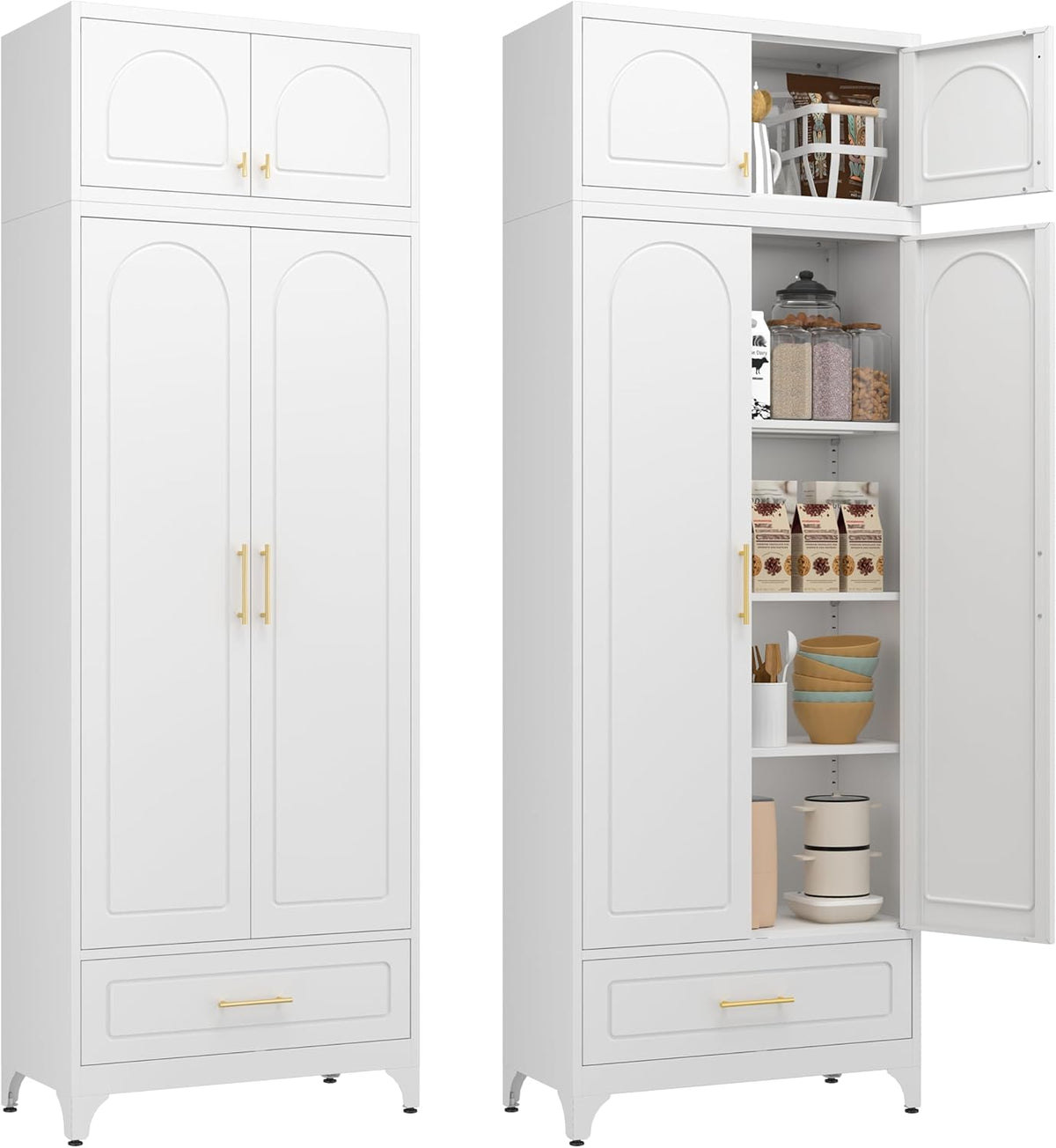 Kitchen Cabinet, 90" Tall Metal Pantry Cabinet, Freestanding Cupboards with One Drawer, Food