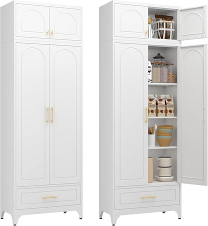 Kitchen Cabinet, 90" Tall Metal Pantry Cabinet, Freestanding Cupboards with One Drawer, Food