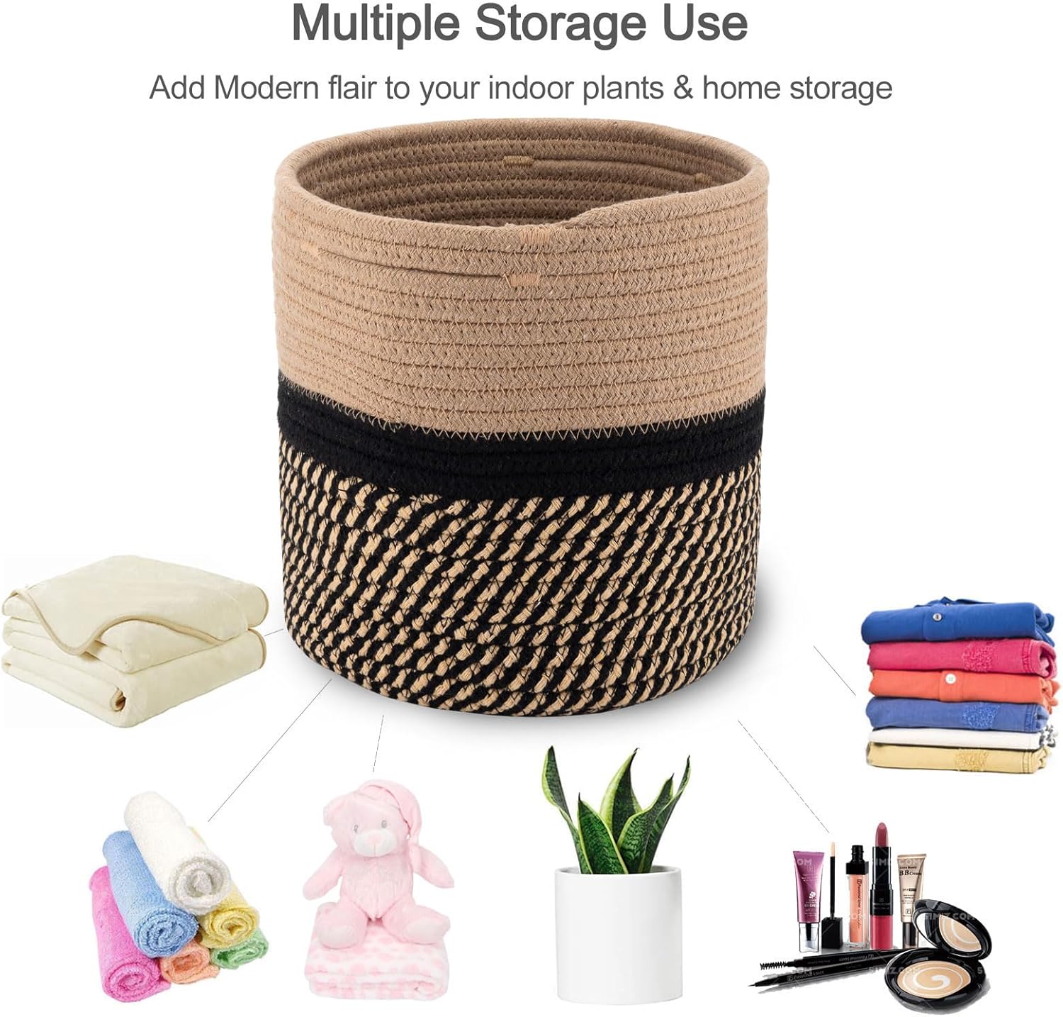 Woven Cotton Rope Plant Basket for 11" Flower Pot Floor Indoor Planters,Storage Organizer Basket