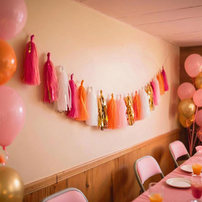 Shiny Tassel Garland Tissue Paper Tassel Banner,Tassels Decorations for Summer Luau Flamingo