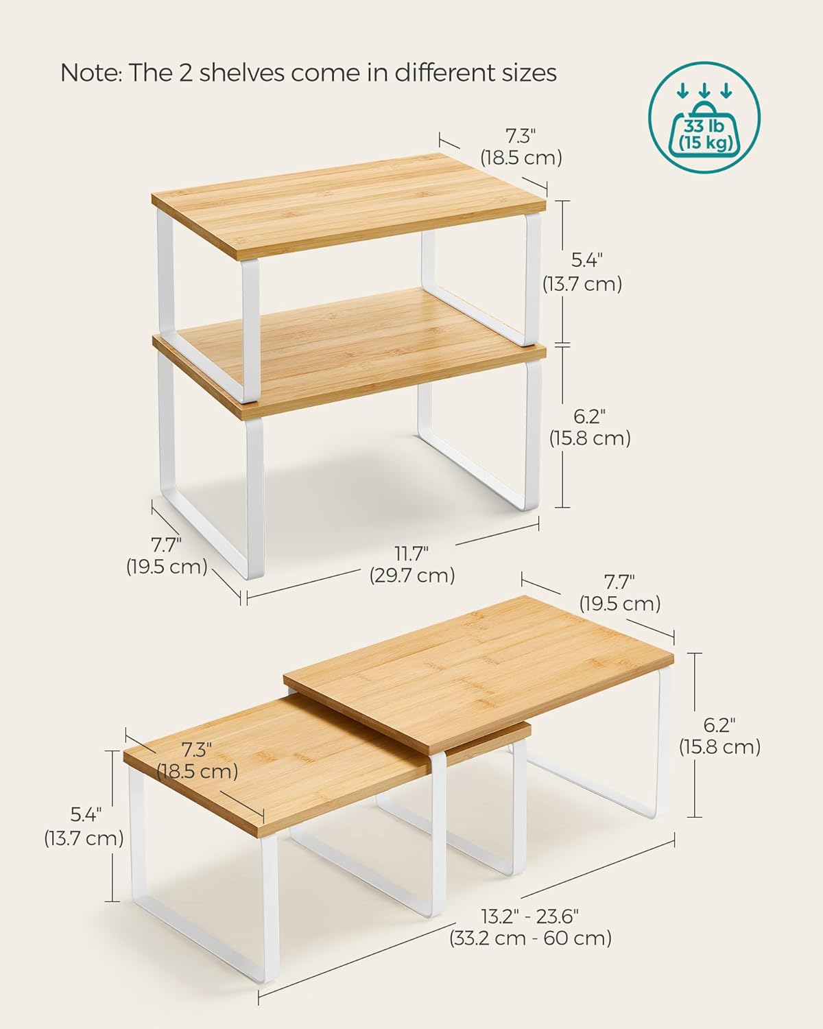 SONGMICS Cabinet Organizer Shelf, Set of 2 Kitchen Counter Shelves, Kitchen Storage, Spice Rack