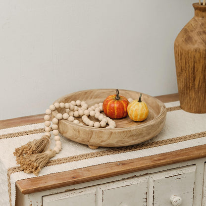 NIKKY HOME 12" Hand Carved Dough Bowls, Paulownia Wood Round Serving Bowl Decorative Wooden Tray