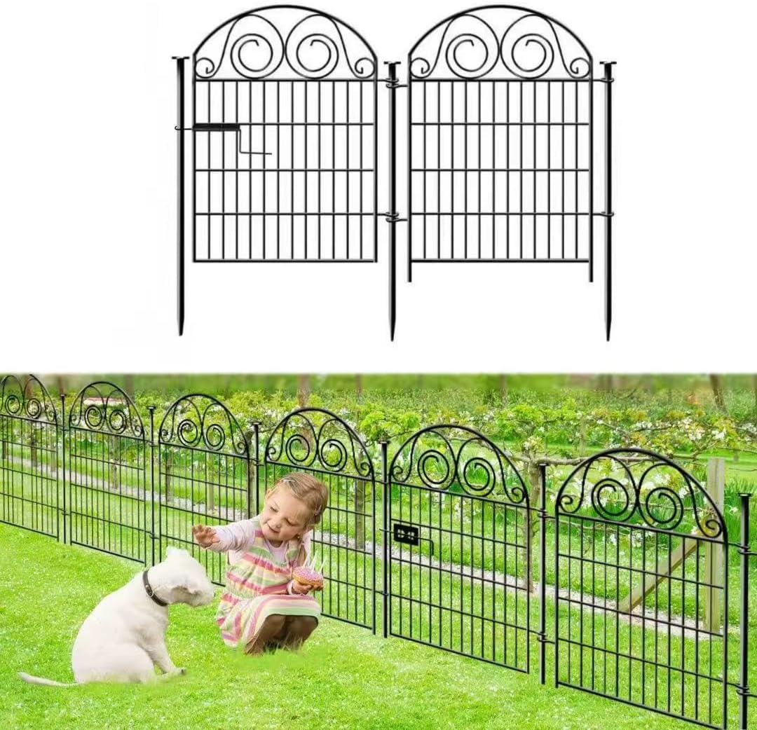 Tall Garden Fence with Gate, 40 Inch(H) 2 Panels Total Length 4.4 Ft Dog Fences Outdoor for Yard
