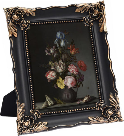 5x7 Vintage Picture Frame with Embossed Flower Design, Black Ornate Frame for 5x7 Pictures