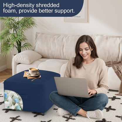 MeMoreCool Square Stuffed Pouf Ottoman Foot Rest, Floor Pouf Foot Stool with Foam Chunk Filling