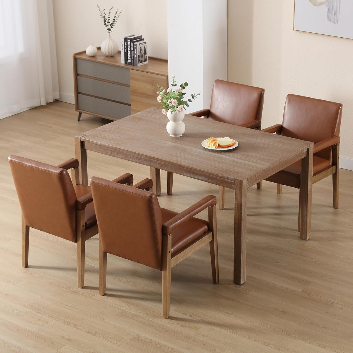 Kmax Modern Dining Chairs Set of 2 Faux Leather Kitchen Arm Chairs Upholstered Accent Chairs with