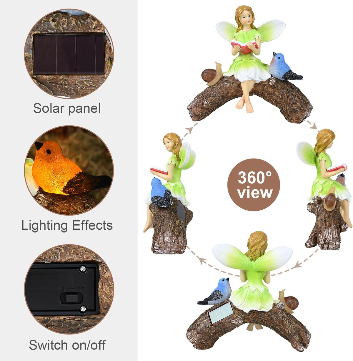 Garden Flower Fairy Statue Decor-Solar Outdoor Fairy Statues-Garden Fairy Outdoor Snail,Bird