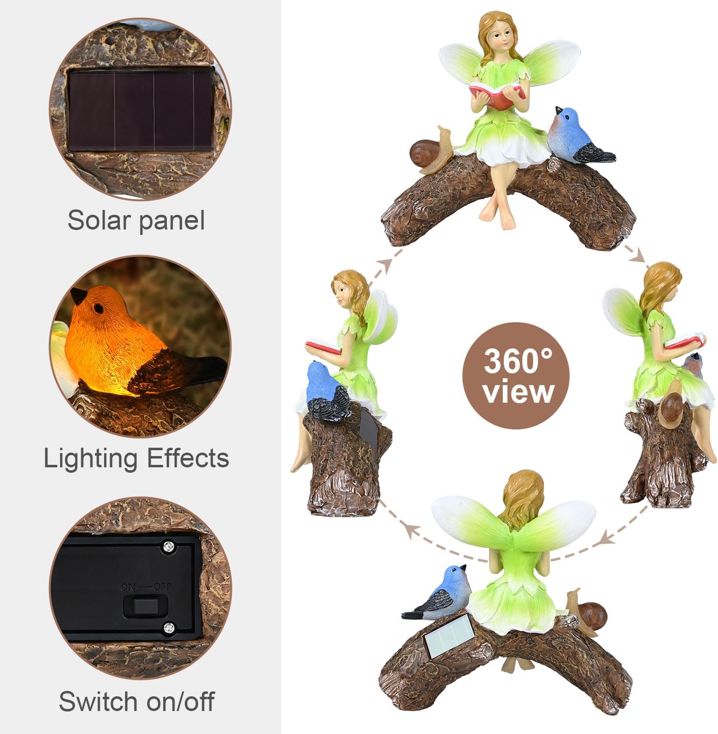 Garden Flower Fairy Statue Decor-Solar Outdoor Fairy Statues-Garden Fairy Outdoor Snail,Bird