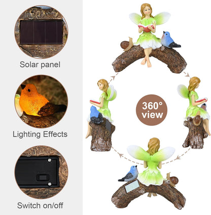 Garden Flower Fairy Statue Decor-Solar Outdoor Fairy Statues-Garden Fairy Outdoor Snail,Bird