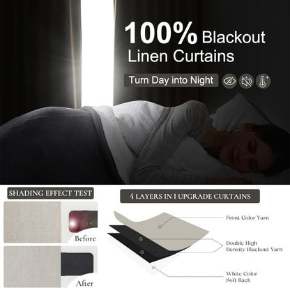 95 Inch Curtains 2 Panel Set,Boho Linen Thick Textured Window Treatments Curtains for Track System