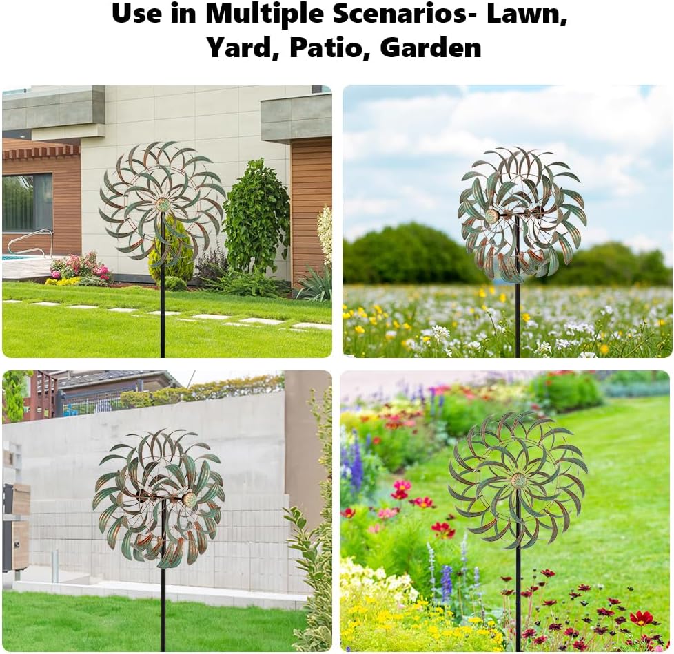 Viveta Large Outdoor Wind Spinner,21 * 85 inches Metal Wind Sculpture with 4 Sturdy Stakes,Green