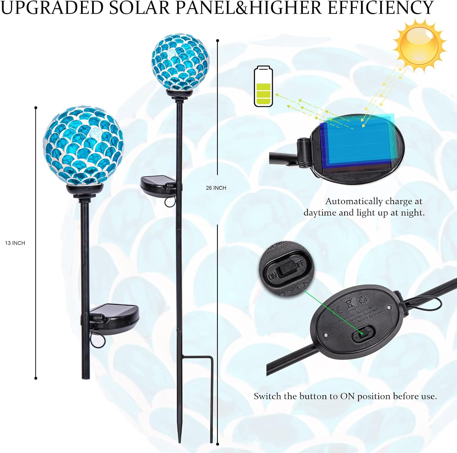 VCUTEKA Solar Lights - Outdoor Garden Decor Mosaic Solar Pathway Light Waterpoof LED Stake Light