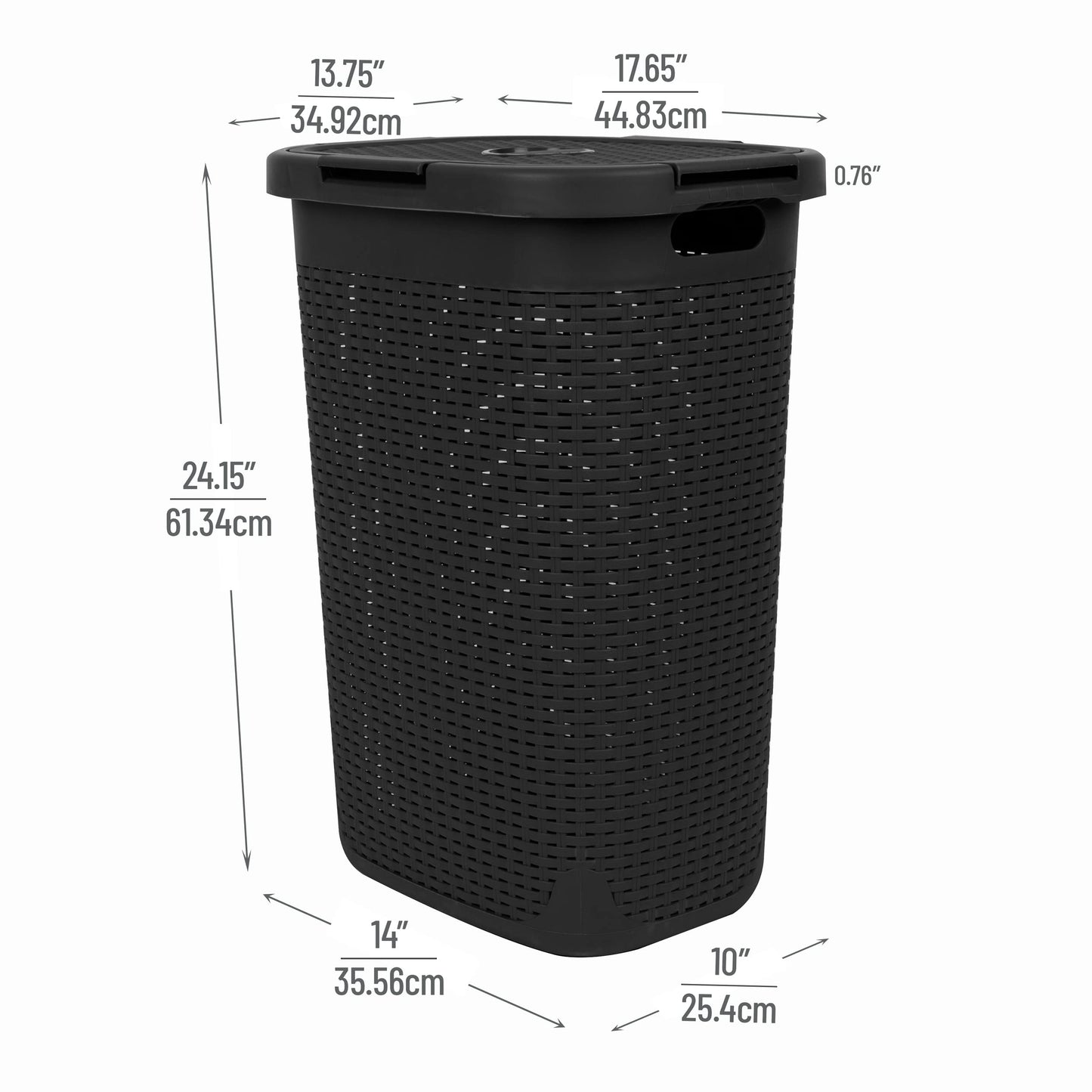 Mind Reader Slim Laundry Hamper with Lid, 60L Tall Clothes Basket, Narrow Tapered Design for