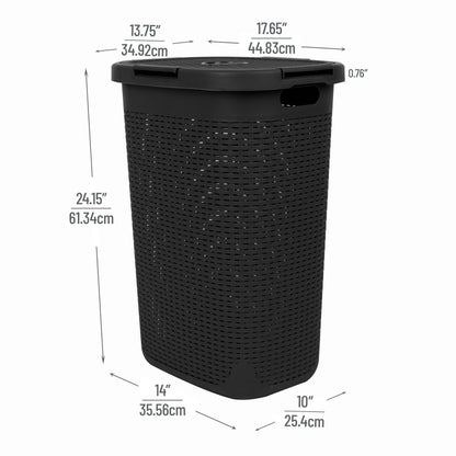 Mind Reader Slim Laundry Hamper with Lid, 60L Tall Clothes Basket, Narrow Tapered Design for