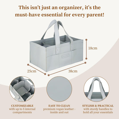 Premium Vegan Leather Baby Diaper Caddy Organizer – Portable Storage Basket for Newborn Essentials