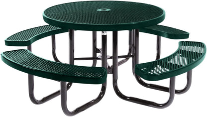 Heavy-Duty Portable Outdoor Picnic Table with Umbrella Hole, Expanded Metal Commercial-Grade Patio