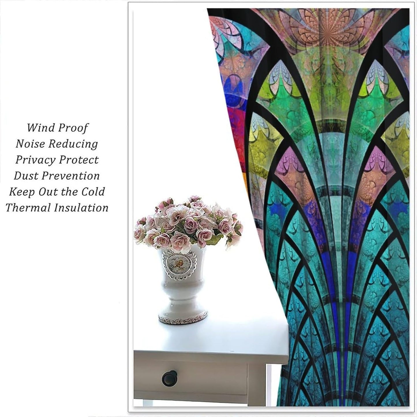 Stained Glass Curtains,Retro Design Style Colorful Abstract Art Home Decor Drapes for Bedroom