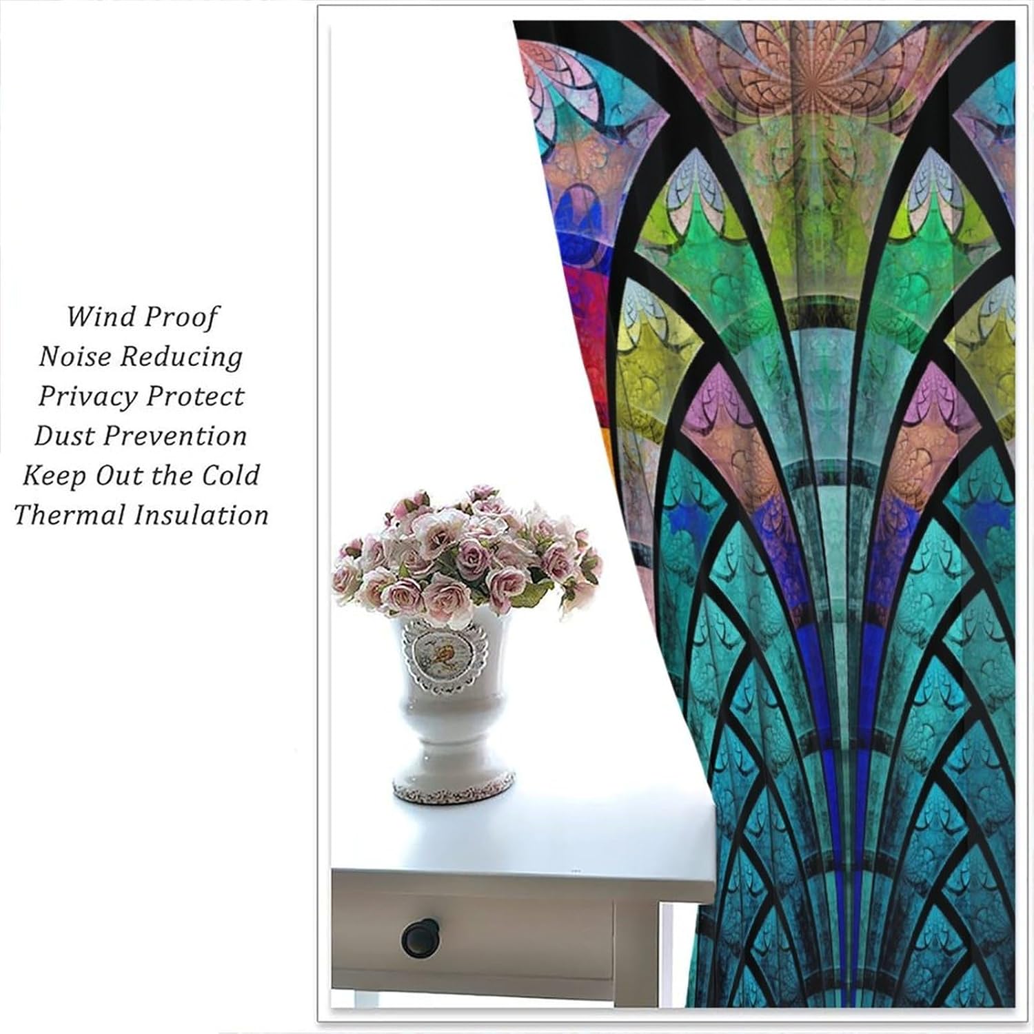 Stained Glass Curtains,Retro Design Style Colorful Abstract Art Home Decor Drapes for Bedroom