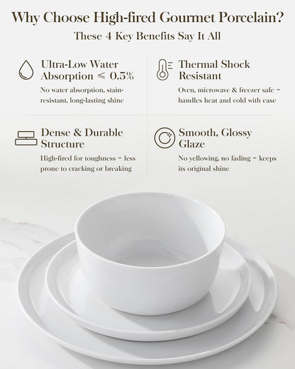 MALACASA 18 Pieces Gourmet Porcelain Dinnerware Sets, Premium Plates and Bowls Set, High-Fired