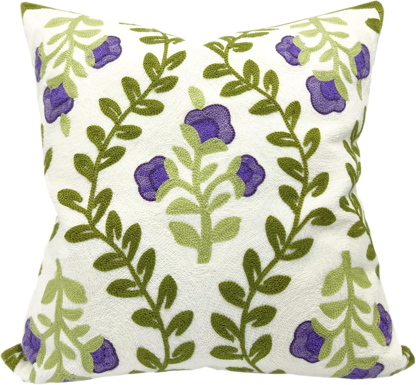 Alysheer Floral Embroidered Spring Decorative Throw Pillow Cover 18"x 18", Farmhouse Cottage Purple