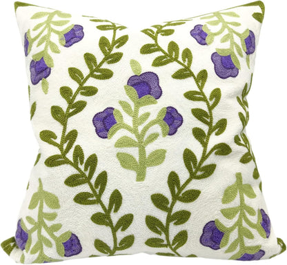 Alysheer Floral Embroidered Spring Decorative Throw Pillow Cover 18"x 18", Farmhouse Cottage Purple