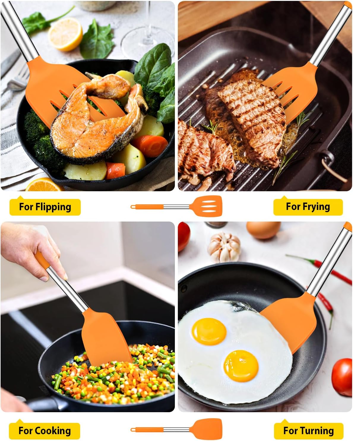 Pack of 2 Silicone Solid Turner, Non Stick Slotted Kitchen Spatulas, High Heat Resistant BPA Free