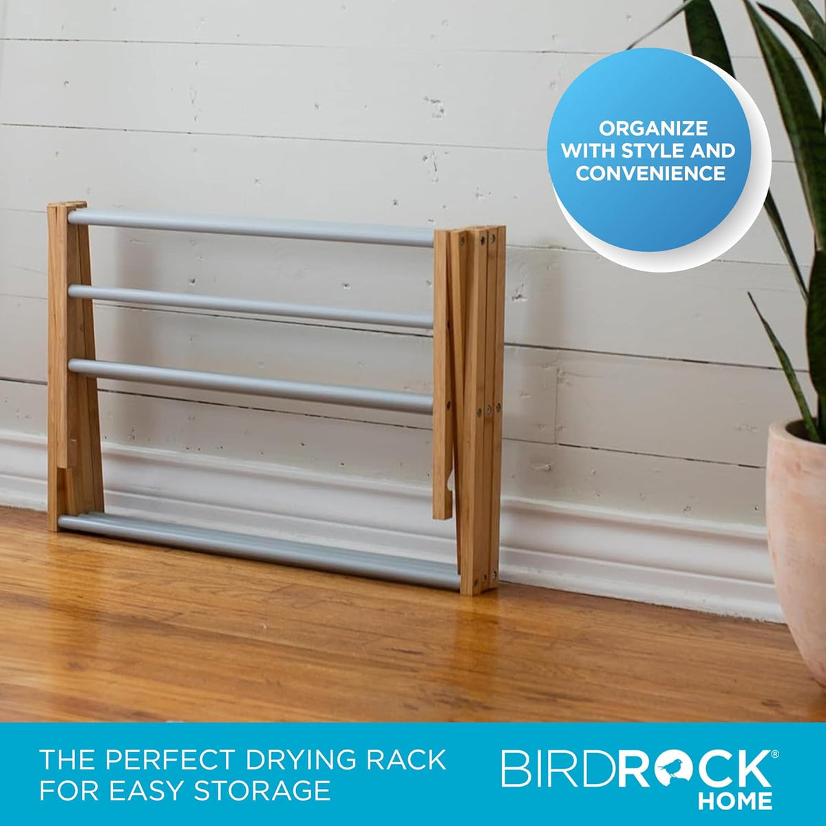 BirdRock Home Wooden Clothes Drying Rack | 3-Tier Foldable Bamboo Laundry Stand | Water-Resistant