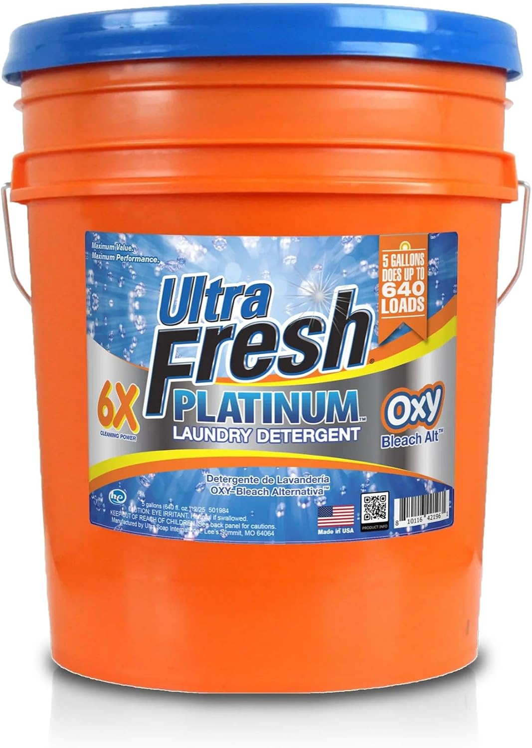 Ultra Fresh Liquid Laundry Detergent, 6X Platinum, 5 Gal, OXY Color Safe Bleach Alt™ - Household