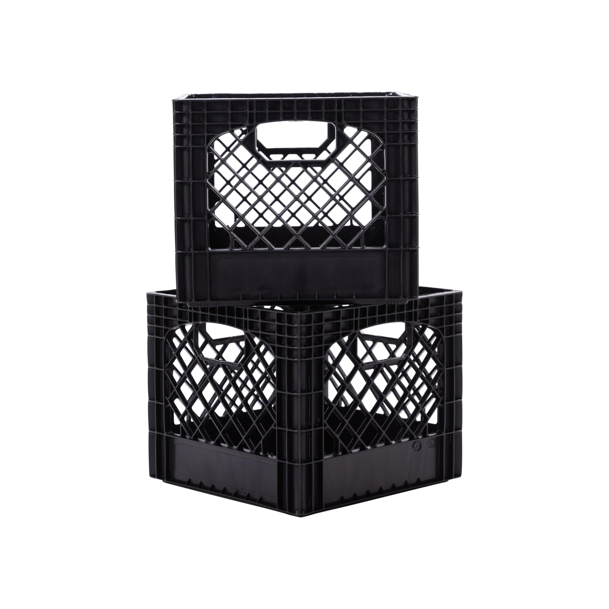 Plastic Milk Crate Storage Tote with Handles, 16-Quart Stackable Cube Organizer for Garage, Home