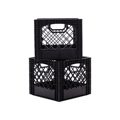 Plastic Milk Crate Storage Tote with Handles, 16-Quart Stackable Cube Organizer for Garage, Home