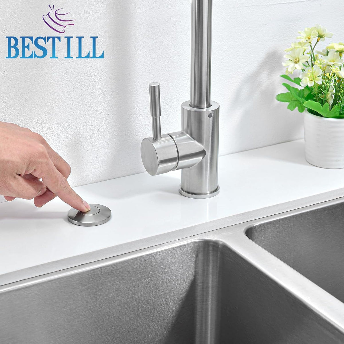 BESTILL Garbage Disposal Air Switch Kit - UL Listed, Brass 3.6" Long Push Button for Waste