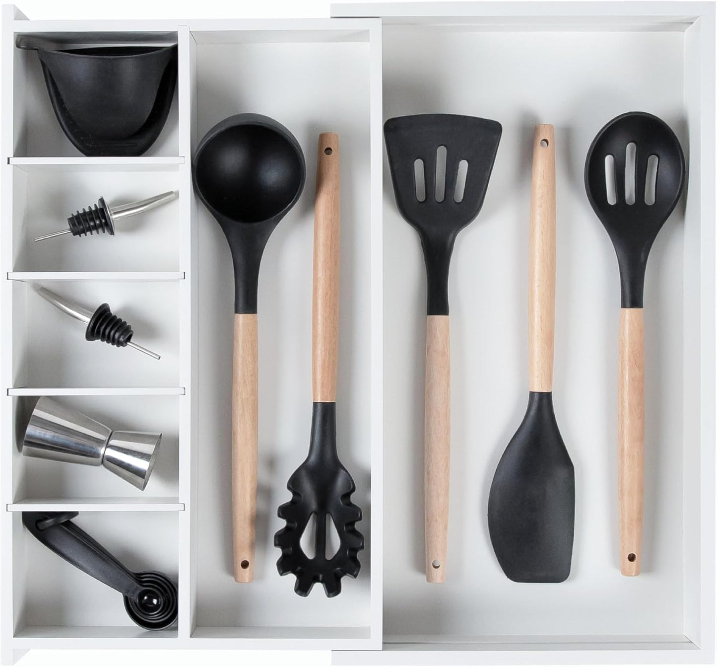 Adjustable Kitchen Drawer Organizer for Utensils and Junk, Food-Safe Contract Grade with 100%