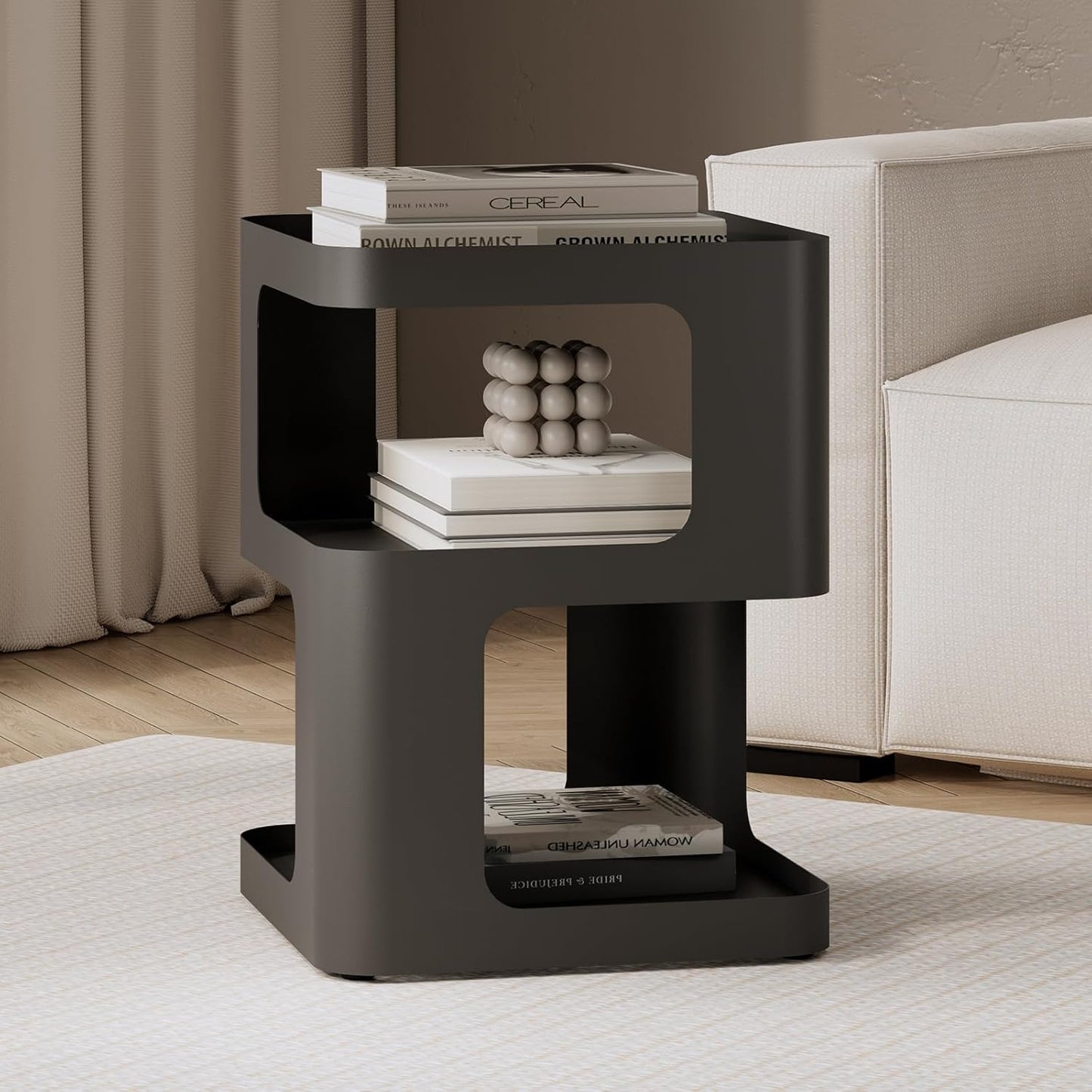 Modern Side Table, Metal Bedside Table Living Room, 3 Tier end Tables with Storage,Nightstand for