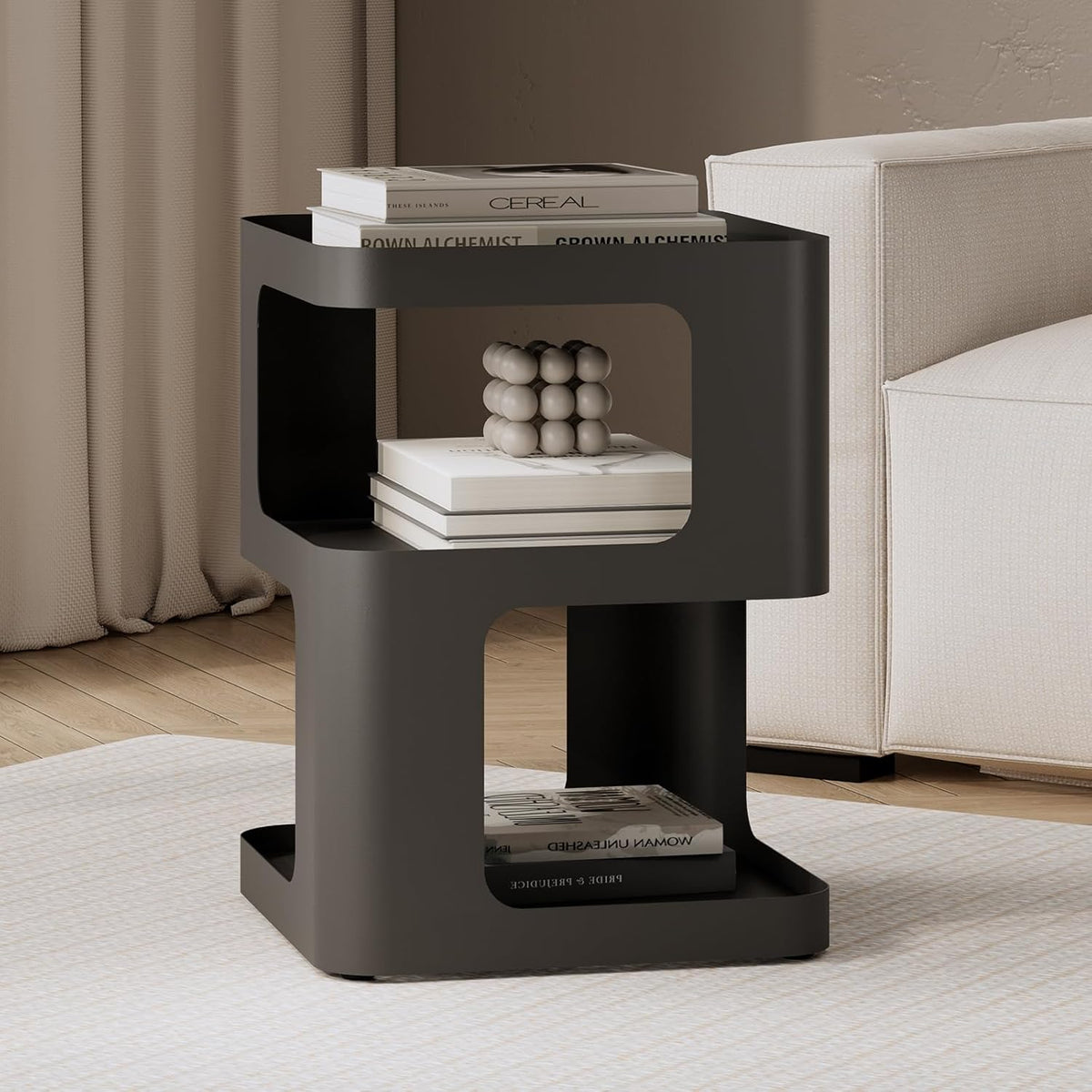 Modern Side Table, Metal Bedside Table Living Room, 3 Tier end Tables with Storage,Nightstand for