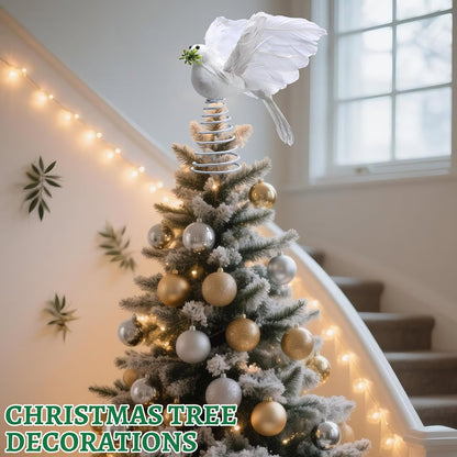 Retisee 9 Inch Dove Olive Christmas Tree Topper White Bird Christmas Tree Decoration Peaceful