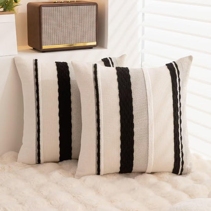 Boho Throw Pillow Covers 18x18 Set of 2 Farmhouse Decorative Cushion Case Striped Square Pillows