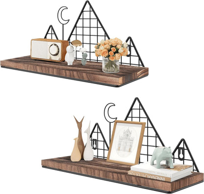 Homode Floating Shelves, Set of 2 Mountain Wall Shelves, Rustic Wood Display Storage Shelf with