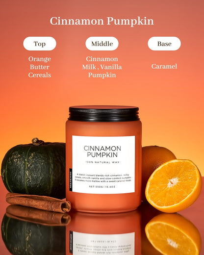 M&SENSE Cinnamon Pumpkin Fall Scented Candles, 19.4oz Soy Natural Candles 110 Hours Long Lasting
